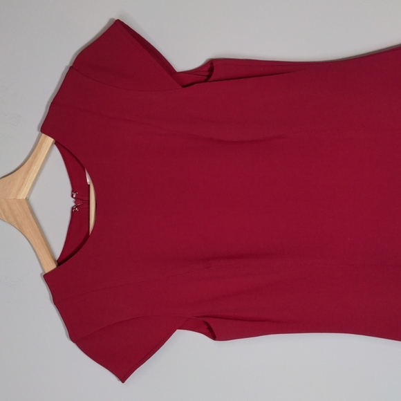 ELIZA J Stretch Ruffle Crepe Sheath Drop Waist Short Sleeve Dress Berry Barbie - Picture 5 of 15